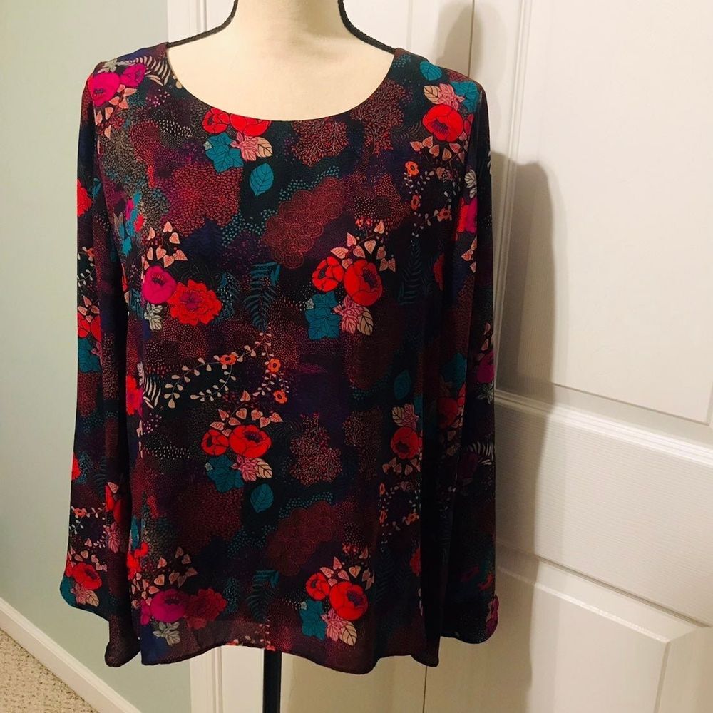Violet + Claire Womens Size Large Floral Top Long Sleeve Blouse Boho‎ Bohemian